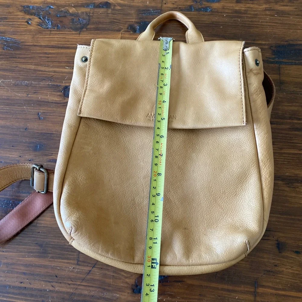 American Leather Co Tan Pebbled Leather Mini Backpack Bag Adjustable Straps*